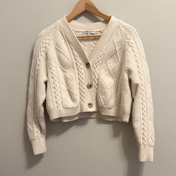 Madewell Cropped Cable Knit Sweater - 55% Wool - Picture 3 of 7
